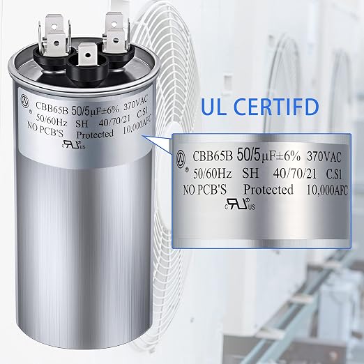 50/5 MFD uF 370/440V CBB65 Dual Run Round Capacitor - Image 3