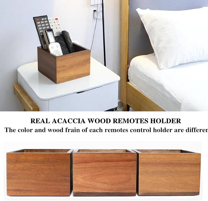 LBEMEY Remote Control Holder Caddy, Farmhouse Acacia Wood TV Remote Holder - Image 4
