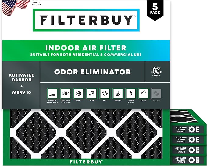Filterbuy 16x16x1 Air Filter MERV 10 Odor & Allergy Defense by Filterbuy