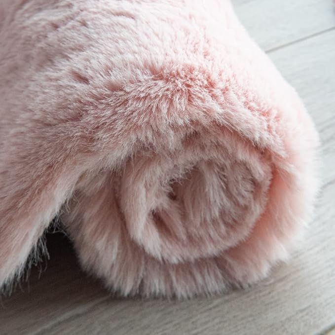 ORINOVA Pink Boho Faux Rabbit Fluffy Fur Rugs for Bedroom Shag Circle Washable Area Rugs for Living Room Nursery Round Rug 4ft
