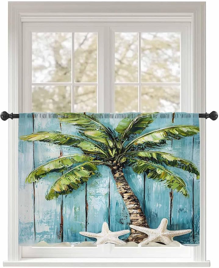 Sheer Curtains 54 Inch Length, Coastal Beach Starfish Semi Sheer Curtains Light by Unknown