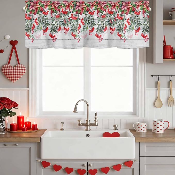 Poinsettia Berry Valance Curtains - Image 4