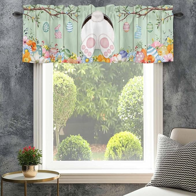Easter Curtain Valances for Windows, Kitchen Valance Window Treatment, Spring - Image 4