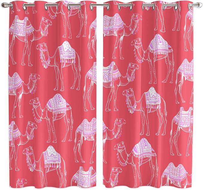 2 Panel Kitchen Cafe Curtains, Desert Camel Sunlight Filtering Nature Air by Hokiten