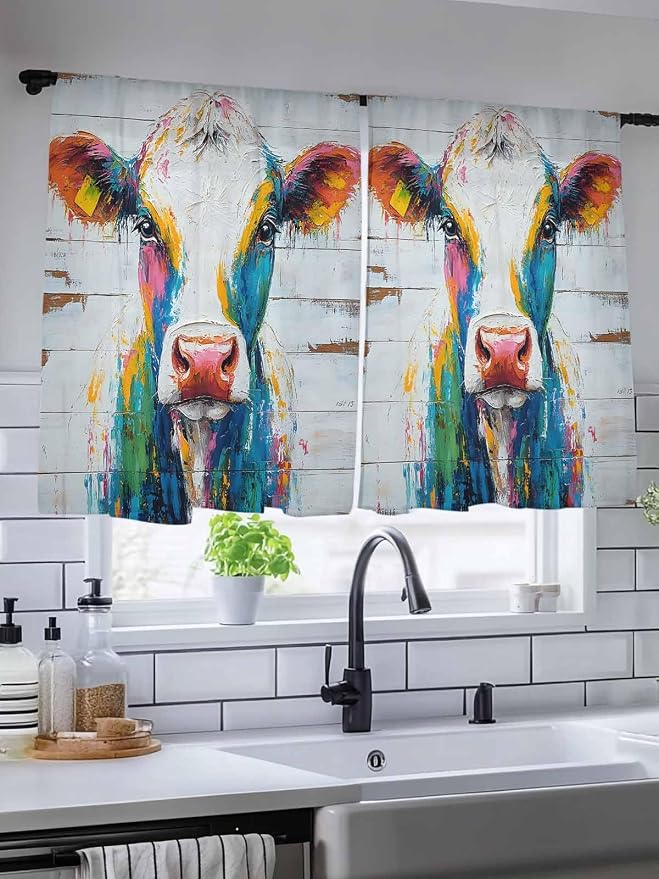 Sheer Curtains 54 Inch Length, Farmhouse Oil Painting Semi Sheer Curtains Light - Image 5