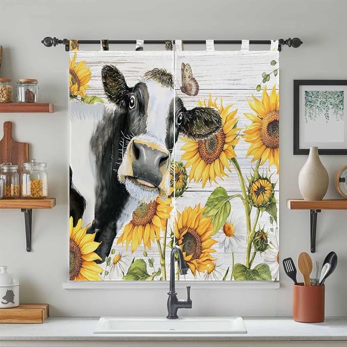 Retro Farmhouse Floral Bathroom Curtains 63 Inch Length, Window Curtains Tab Top - Image 3