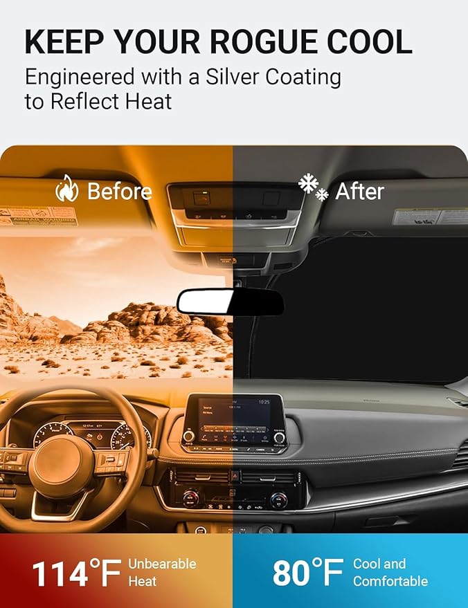 Proadsy Windshield Sun Shade Custom Fit Nissan Rogue 3rd Gen. 2021-2026 4-Layer - Image 3