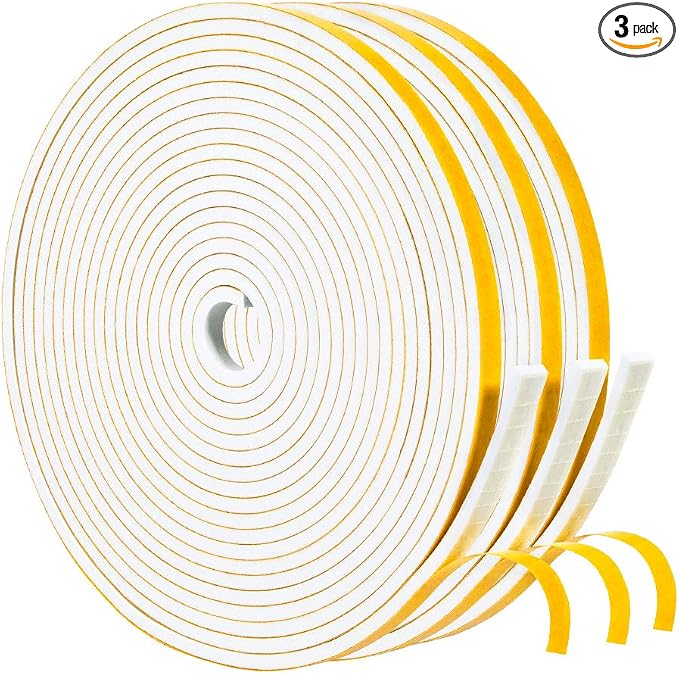 Yotache White Doors Windows Weather Stripping 1/4" x1/8", Foam Insulation by yotache