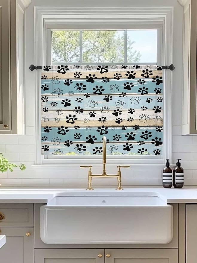 Sheer Curtains 54 Inch Length, Vintage Farmhouse Country Wood Grain Privacy - Image 3