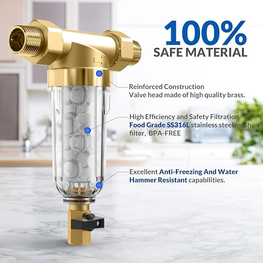 SimPure DC5S 40 Micron Spin Down Sediment Filter, Reusable Whole House Sediment - Image 4