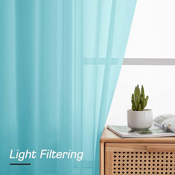 Simplebrand Aqua Sheer Curtains 63 Inch Length 2 Panels, Rod Pocket Solid Color Window Sheer Curtain Panels, Elegant Curtains & Drapes for Living Room, Bedroom 2 Panels (Ivory, 42" W x 63" L)