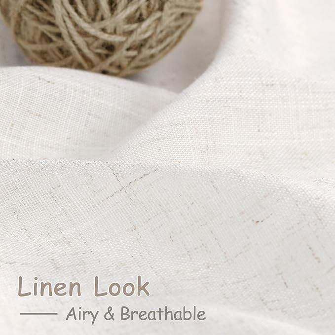 Ivory White Curtains 96 Inches Long 2 Panels for Bedroom Living Room Back Tab Semi Sheer Linen Curtain Modern Farmhouse Coastal Decor 96 inch for Patio Sliding Door Office 52X96