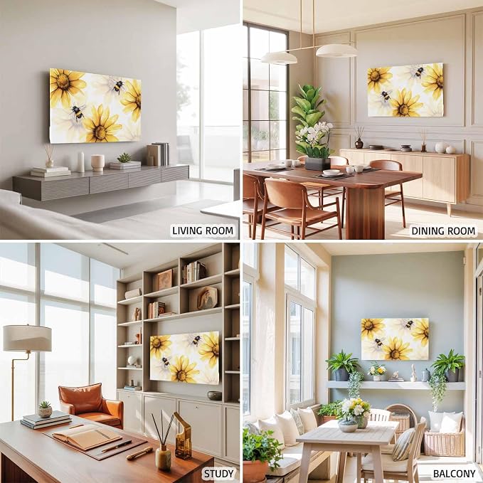 Watercolor Pastoral Yellow Daisy Bee Indoor TV Cover, Elastic TV Screen - Image 5