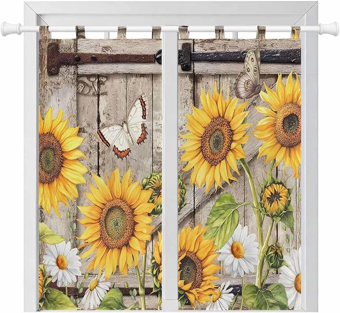 Farmhouse Sunflowers Bedroom Curtains 72 Inch Length, Window Curtains Tab Top by Unknown