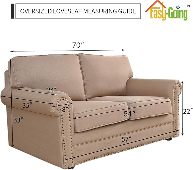 Easy-Going Stretch Oversized Loveseat Slipcover 1-Piece Sofa Cover Furniture Protector Couch Soft with Elastic Bottom for Kids Polyester Spandex Jacquard Fabric Small Checks Cream