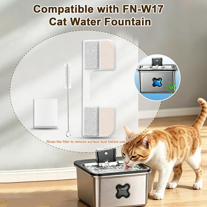 8PK Cat Fountain Filter for FN-W17 | 8 filters + 8 sponges + 1 brush vs 6+6. - Image 2
