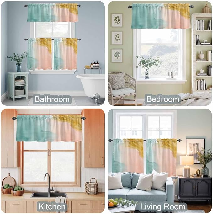 Kitchen Window Curtains Valance and Tier Set, Abstract Desert Mountains Rod - Image 7