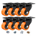 2.5" Swivel Plate Casters Set of 8 Heavy Duty 800 lbs | Orange PU, Non-Marking by ASHGOOB