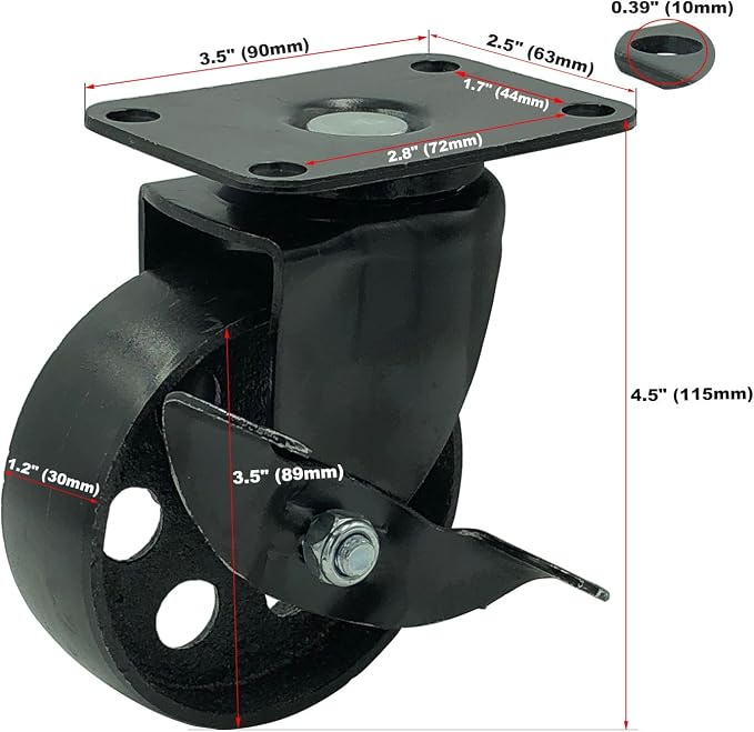 FactorDuty Set of 4 Metal Swivel Plate Caster Wheels, 3.5" - Image 2