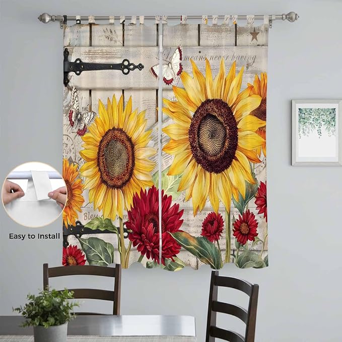 Red Yellow Sunflowers Living Room Curtains 84 Inch Length, Window Curtains Tab - Image 4