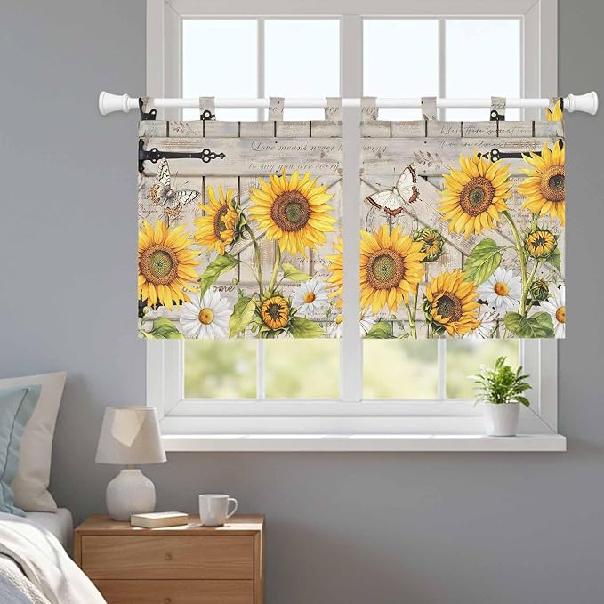 Farm Flowers Kitchen Curtains 24 Inch Length, Small Window Curtains Tab Top - Image 9