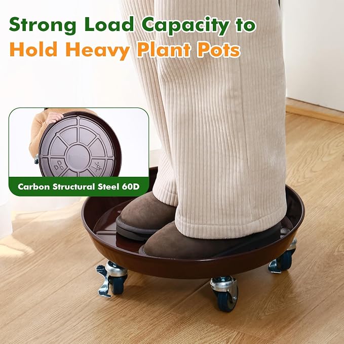 3 Packs Metal Plant Caddy with Wheels 16" Rolling Plant Stand Heavy Duty Plant - Image 5