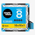 Simply 16x16x1 Air Filter, Merv 8, MPR 600, 6 Pack, Furnace Air Filter by SimplyFilters