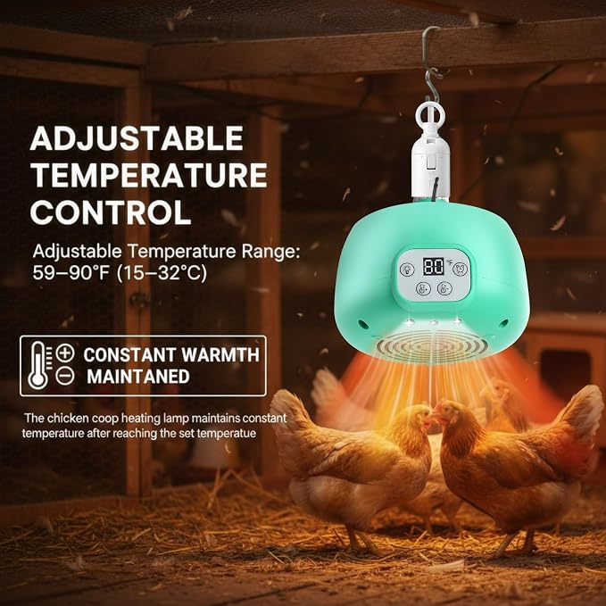 Enhon 1 Set Chicken Coop Heater, Timing Heat Lamp - Image 3