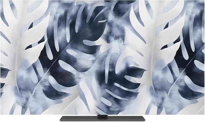 Farmhouse Blue Gray Leaf Indoor TV Cover, Elastic TV Screen Protector by Unknown