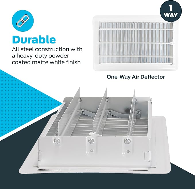 EZ-FLO 6 x 10 Inch Floor Register Vent Cover, One-Way Ventilation Register - Image 5
