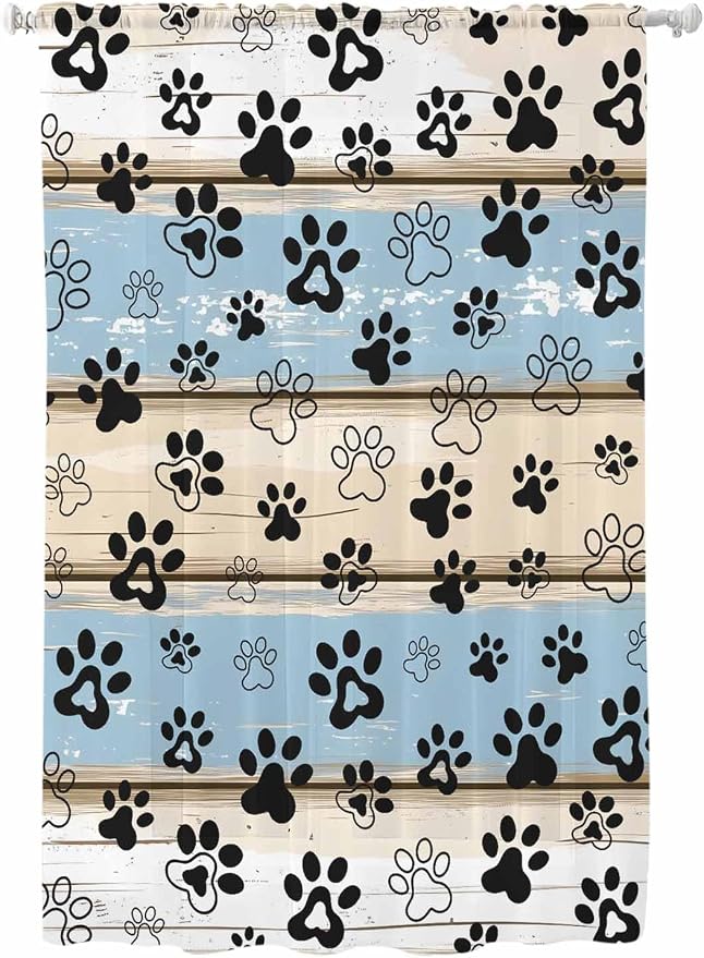Sheer Curtains 63 Inch Length, Vintage Farmhouse Rustic Wooden Grain Privacy by Unknown