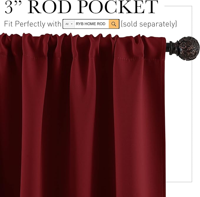 RYB HOME Short Burgundy Red Blackout Curtains for Small Bedroom Window, Insulating UV Blocking Drapes for Kitchen Cafe Basement, Privacy Tiers for Bathroom Window, Width 42 by Length 36, Set of 2