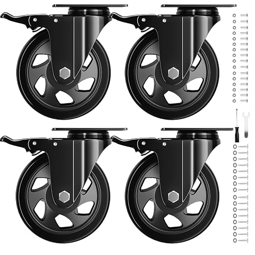 4 Inch Caster Wheels with Brake, Heavy Duty Casters Set of 4, Swivel Top Plate by WOZESEIK