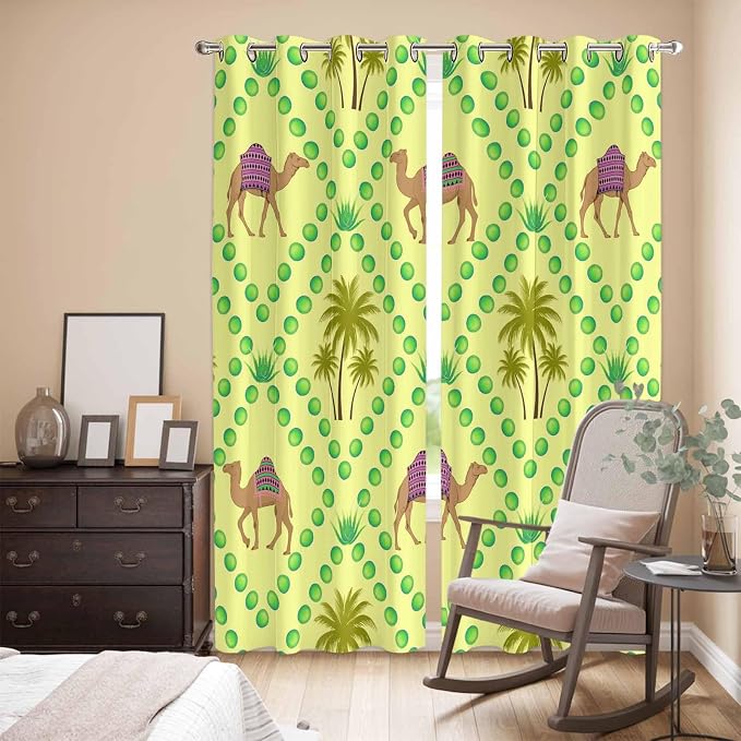 2 Panel Kitchen Cafe Curtains, Desert Sand Camels Sunlight Filtering Nature Air - Image 3