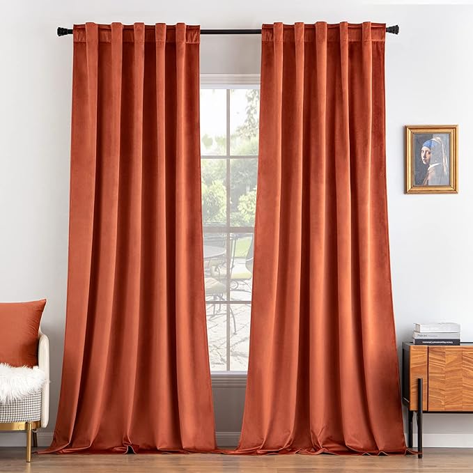 MIULEE Velvet Curtains 108 inches Long 2 Panels - Luxury Burnt Orange Curtains for Bedroom Living Room Thermal Insulated Super Soft Window Drapes Rod Pocket & Back Tab, Terracotta Rust Fall Decor