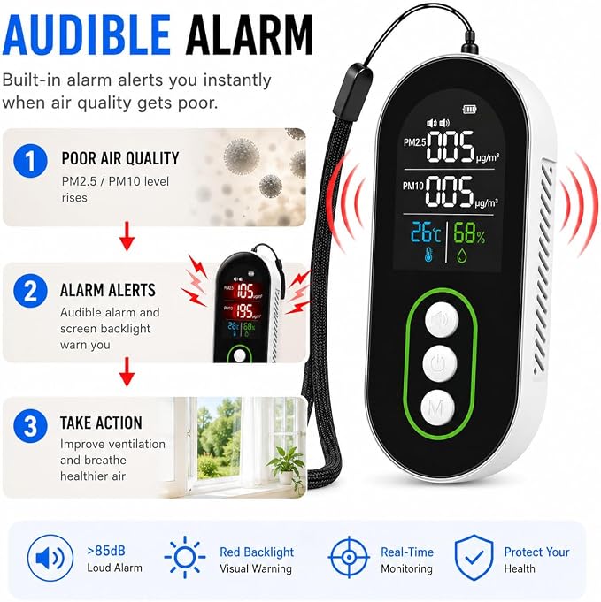 Portable PM2.5 PM10 Air Quality Monitor, Indoor Air Quality Detector - Image 7