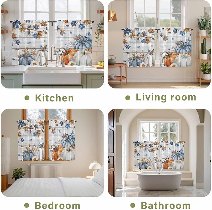 Thanksgiving Pumpkin Kitchen Tier Curtains 45 Inch Long 2 Panel Set, Rod Pocket - Image 8