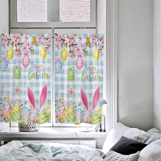 Happy Easter Kitchen Curtains 45 Inches length, Spring Watercolor Bunny Eggs - Image 5