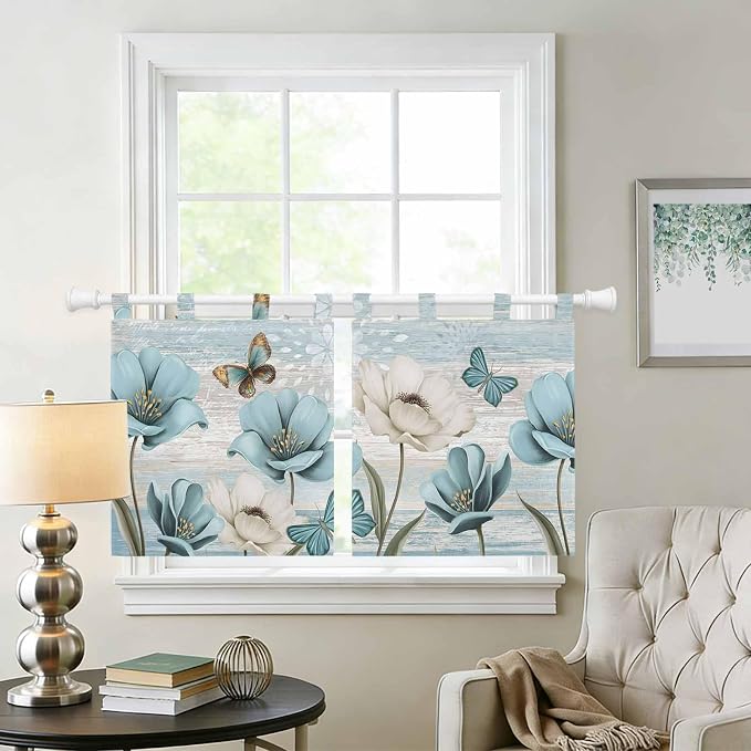 Spring Floral Kitchen Curtains 36 Inch Length, Small Window Curtains Tab Top - Image 2