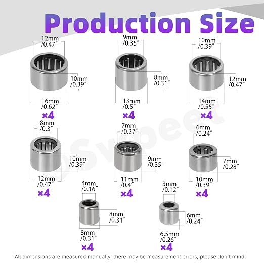 Swpeet 32Pcs 8 Models HK0306-HK1210 Needle Roller Bearings Kit, Full Complement - Image 2