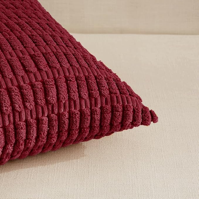 Fancy Homi 4 Packs Burgundy Decorative Throw Pillow Covers 12x20 Inch for Living Room Couch Bed, Holiday Christmas Home Decor Gift, Soft Plush Corduroy Cute Square Accent Cushion Case 30x50 cm