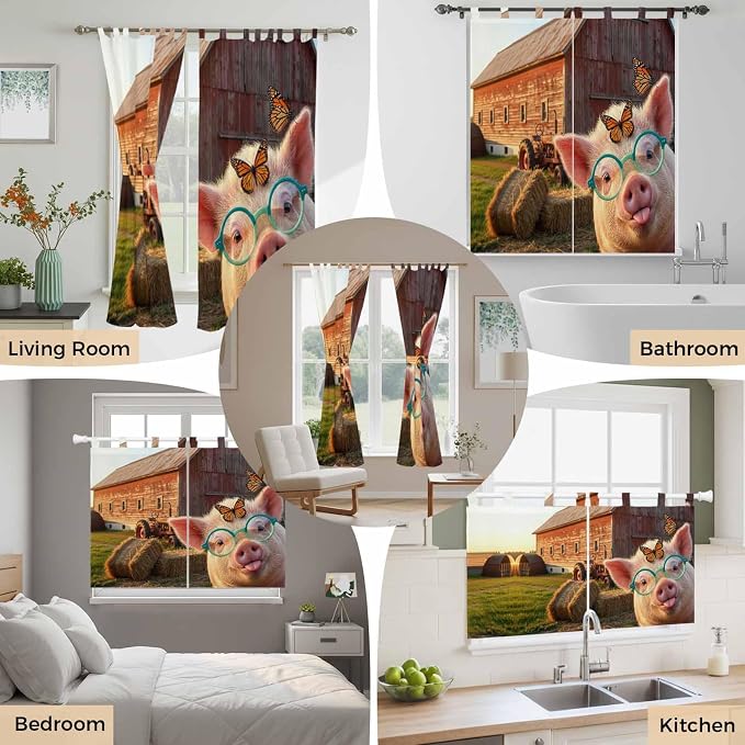Farm Pig Living Room Curtains 96 Inch Length, Window Curtains Tab Top, - Image 7