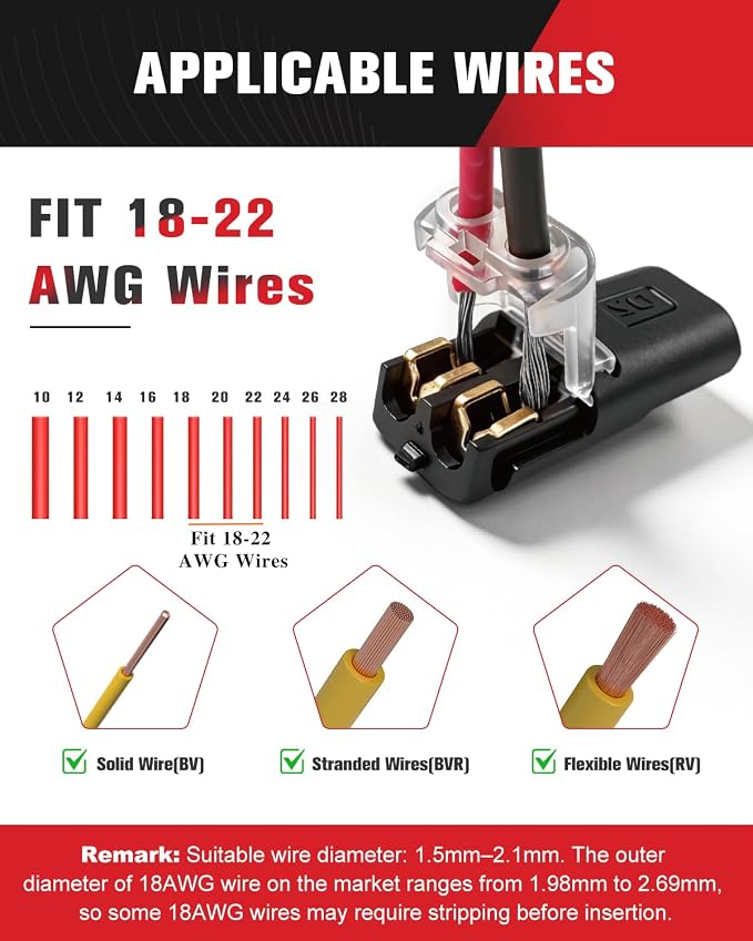50pcs Double Wire Plug in Connector, 18-22AWG 2 Pin Low Voltage Wire Connectors - Image 2
