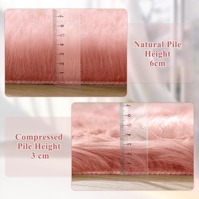 ORINOVA Pink Washable Fluffy Circle Rugs for Bedroom Small Faux Sheepskin Shag Fur Round Rugs 4ft Nursery Rug Cute Room