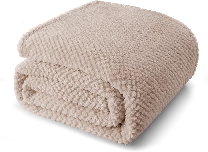 Whale Flotilla Queen Size Fuzzy Fleece Blanket for Bed, 90x90 Inch Fluffy Warm Soft Jacquard Blankets for All Season, Lightweight and Cozy, Camel