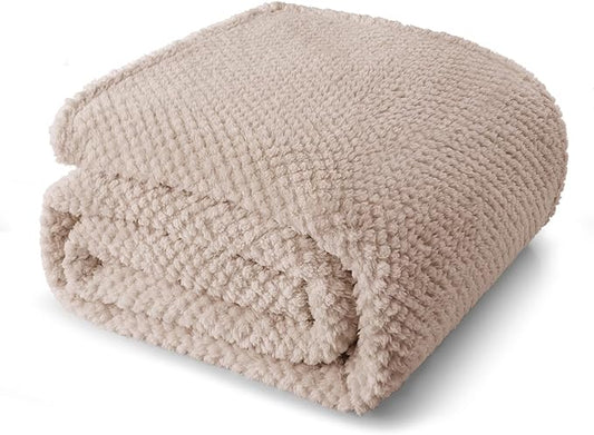 Whale Flotilla Twin Size Fuzzy Fleece Blanket for Bed, 60x80 Inch Fluffy Warm Soft Jacquard Blankets for All Season, Lightweight and Cozy, Camel