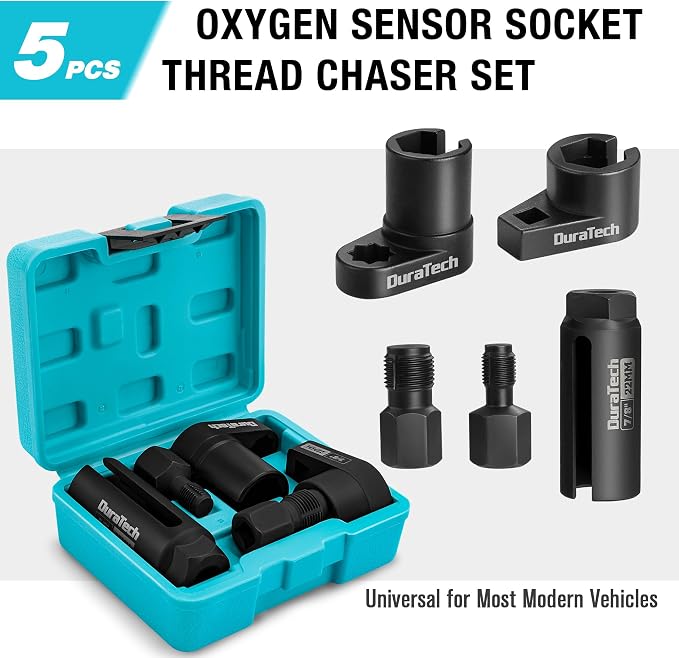 DURATECH 5PCS O2 Oxygen Sensor Socket Thread Chaser Set, 3/8" 1/2" Drive x 7/8" - Image 7