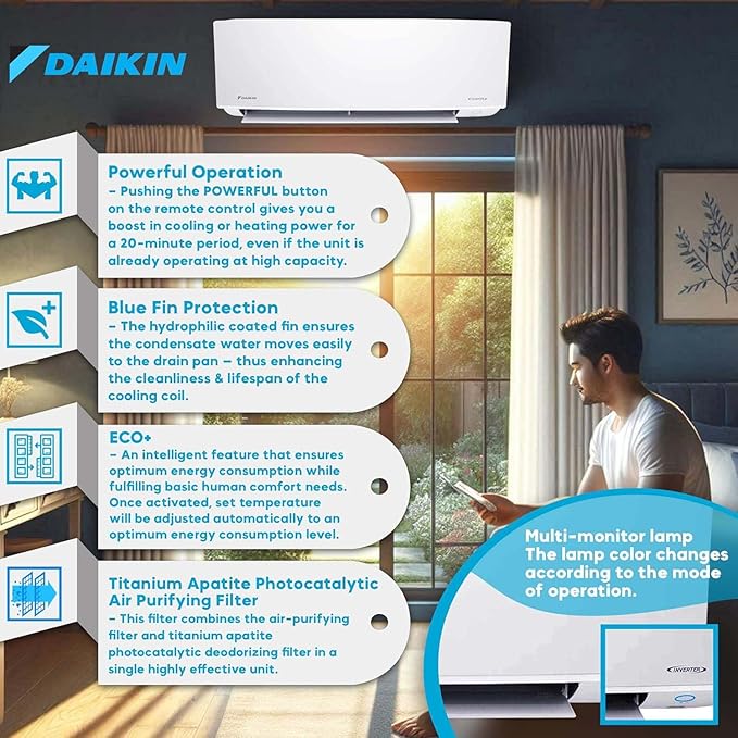 Daikin 12, 000 BTU 18 SEER2 Entra R32 Series Ductless Mini Split Heat Pump - Image 3