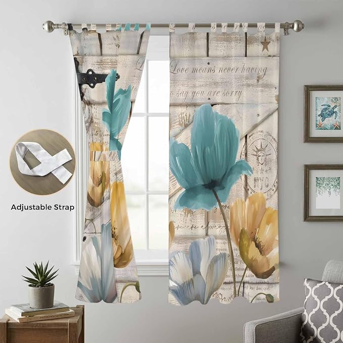 Watercolor Flowers Living Room Curtains 96 Inch Length, Window Curtains Tab Top - Image 5