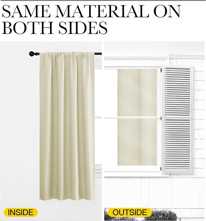 NICETOWN Room Darkening Curtains for Bedroom, Beige, Set of 2 Panels, 62 x 84 Inch, Triple Weave Home Decoration Thermal Insulated Solid Drapes for Patio Door